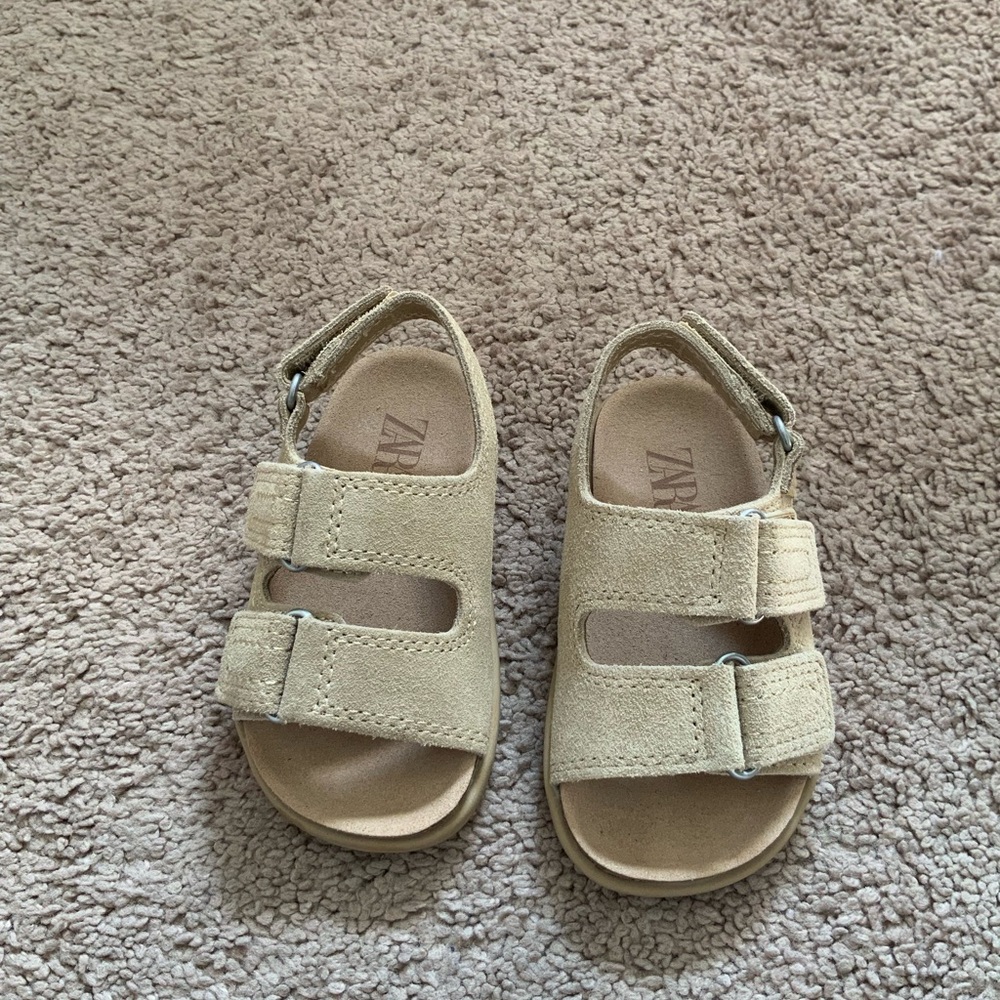 Zara Kids Sandy Brown Strap Leather Sandals Summer Casual Dress Up Size 21 EU